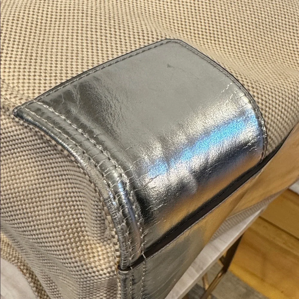 Tory Burch Tote Ella Canvas Silver Cream Logo Bag - Picture 13 of 17